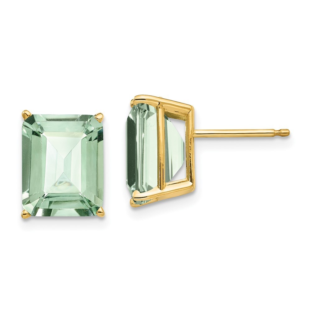 Million Charms 14k Yellow Gold 10x8 Emerald-Cut Green Quartz Earrings